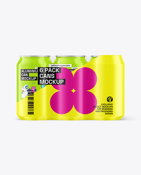 6 Glossy Cans Pack in Shrink Wrap Mockup