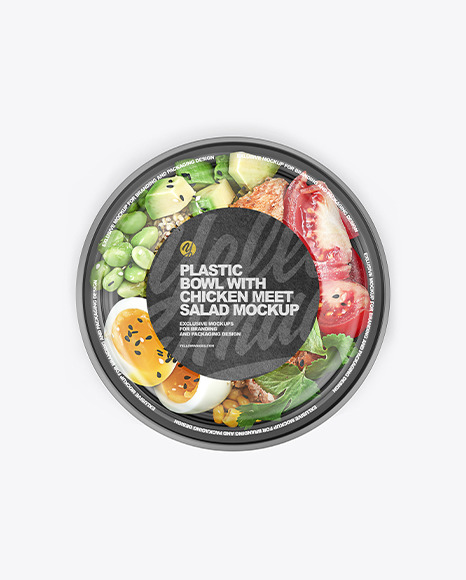 Plastic Bowl with Chicken Meet Salad Mockup