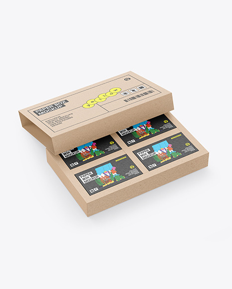 Kraft Box With Four Boxes Mockup
