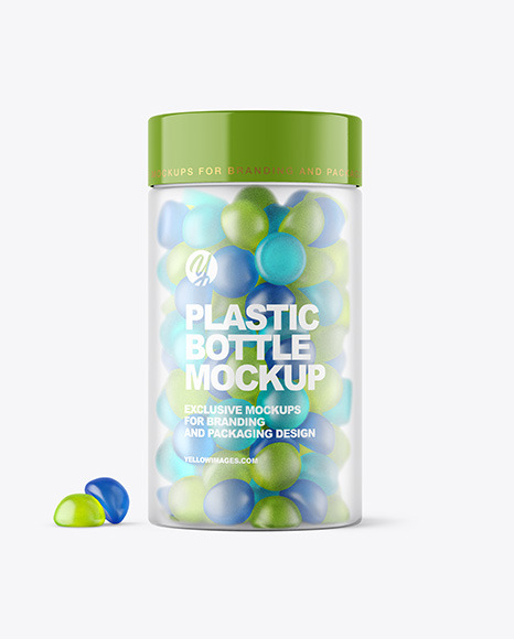 Frosted Plastic Bottle with Gummies Mockup
