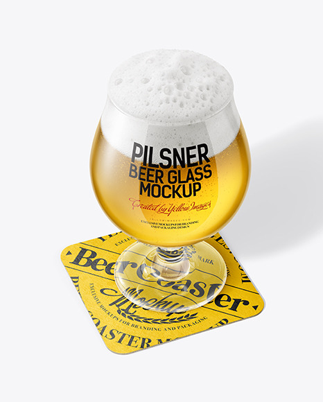Tulip Glass With Pilsner Beer on a Coaster Mockup