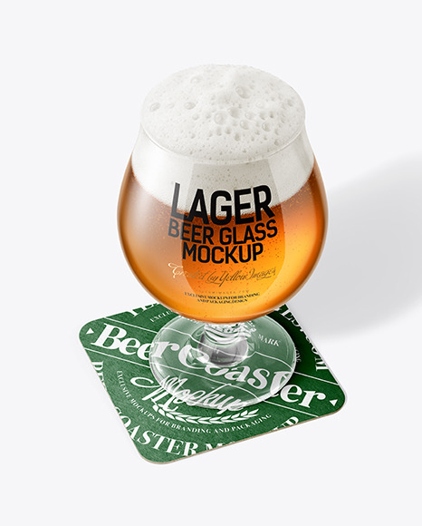 Tulip Glass With Lager Beer on a Coaster Mockup