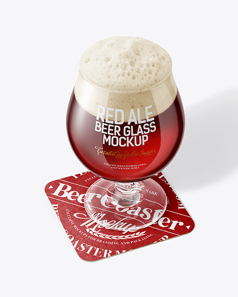 Tulip Glass With Red Ale Beer on a Coaster Mockup