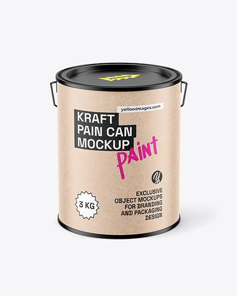 Paint Can w/ Kraft Paper Label Mockup