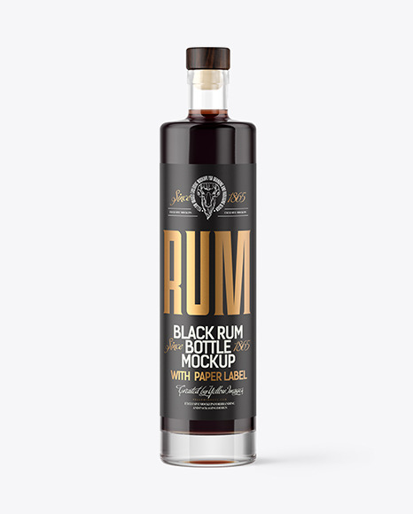500ml Clear Glass Black Rum Bottle  Mockup