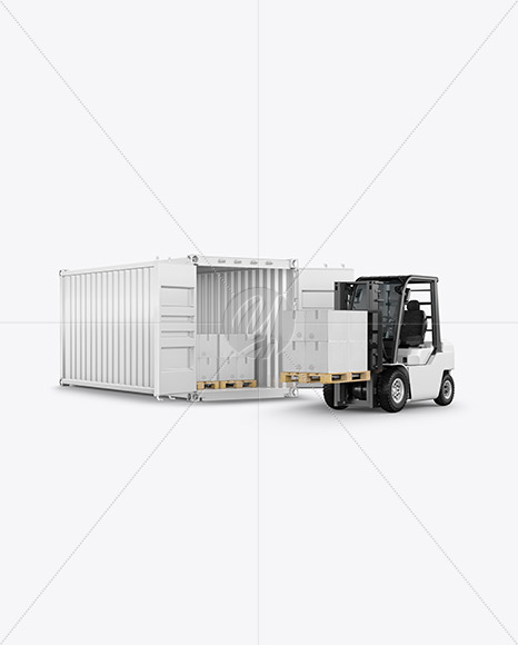 Shipping Container W Forklift Mockup