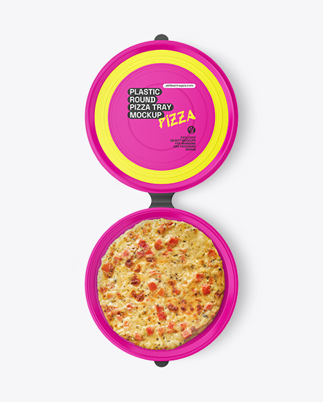 Round Plastic Tray With Pizza Mockup