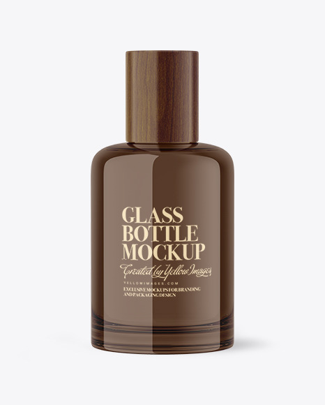 Clear Glass Cosmetic Bottle with Wooden Cap Mockup
