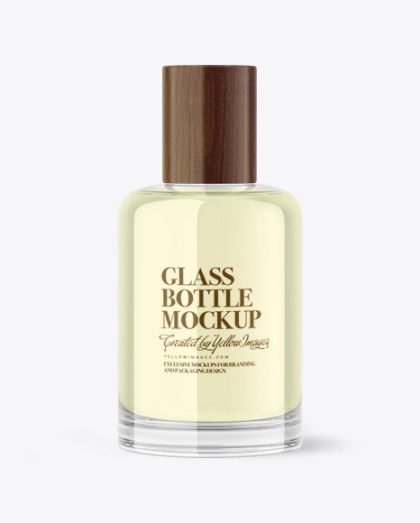 Glass Cosmetic Bottle with Wooden Cap Mockup
