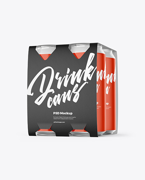 Carton Pack W/ 4 Glossy Cans Mockup