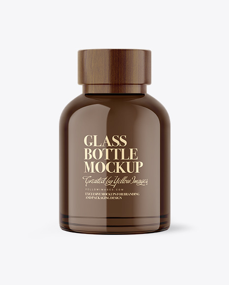 Clear Glass Cosmetic Bottle with Wooden Cap Mockup