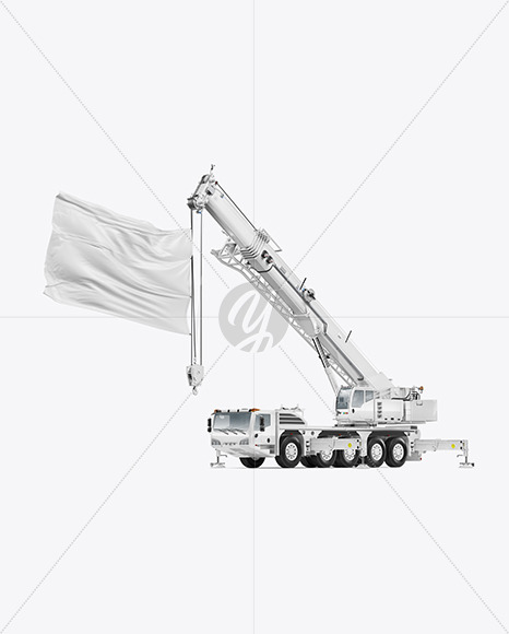 Truck Crane w/ Flag Mockup - Half Side View