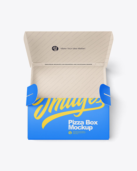 Empty Opened Matte Paper Pizza Box Mockup