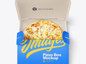 Opened Matte Paper Box w/ Cheese Pizza Mockup