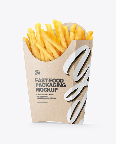 Kraft Paper Large Size Packaging w/ French Fries Mockup