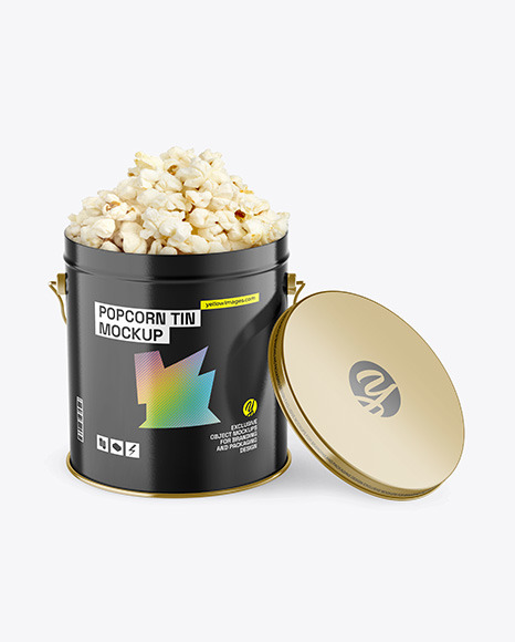 Glossy Popcorn Tin Bucket Mockup
