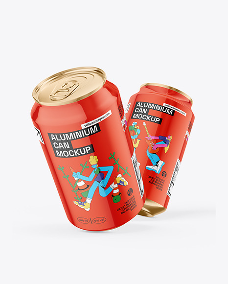 Two 330ml Glossy Cans Mockup