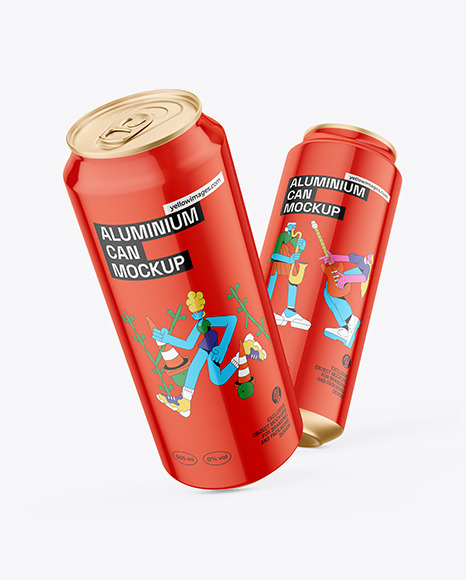 Two 500ml Glossy Cans Mockup