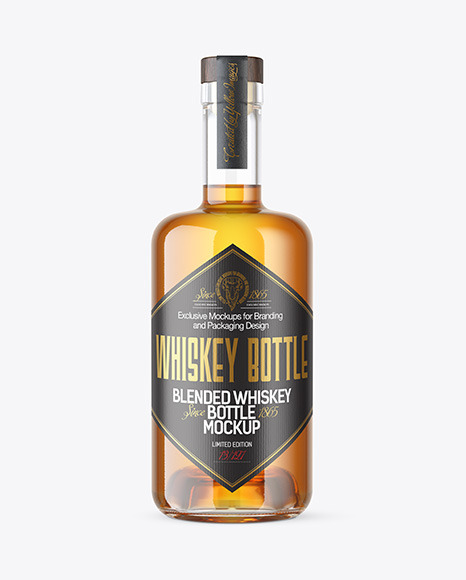 Whiskey Bottle with Wooden Cap Mockup