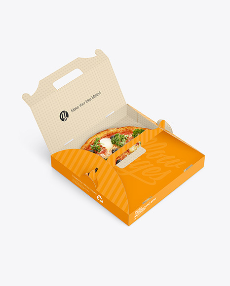 Opened Cardboard Box w/ Pizza Mockup