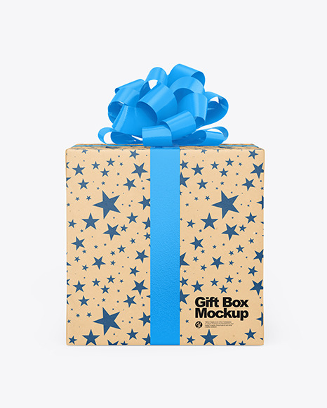 Kraft Gift Box with Glossy Bow Mockup
