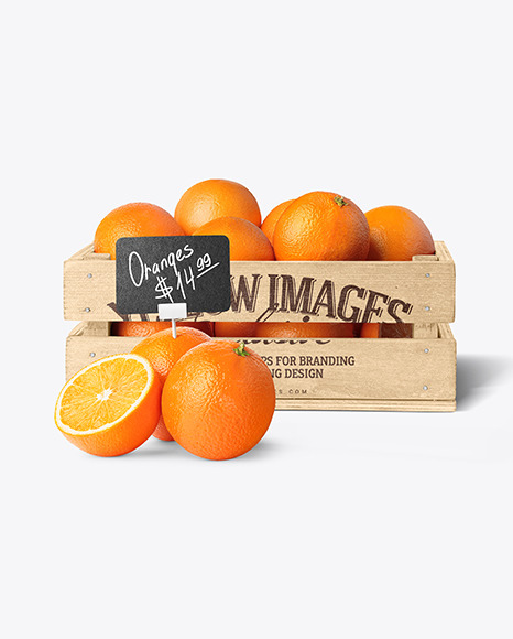 Crate With Oranges & Price Tag Mockup