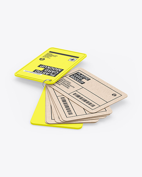 Kraft Cards Stack w/ Plastic Tag Mockup