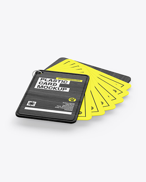 Plastic Cards Stack w/ Wooden Tag Mockup