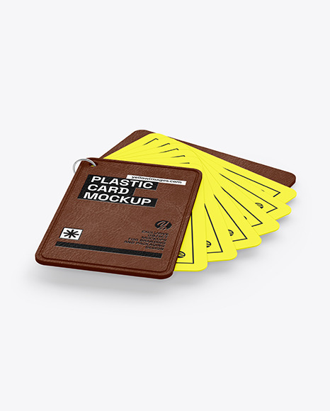 Plastic Cards Stack w/ Leather Tag Mockup