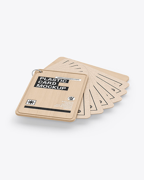 Kraft Cards Stack w/ Wooden Tag Mockup