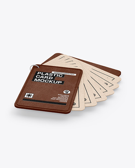 Kraft Cards Stack w/ Leather Tag Mockup