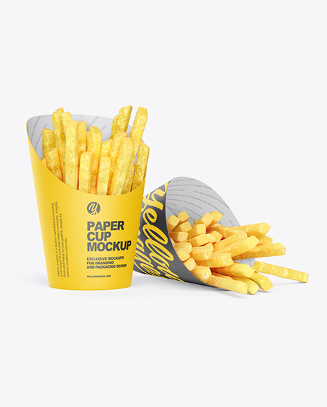 Matte Paper Cups w/ French Fries Mockup
