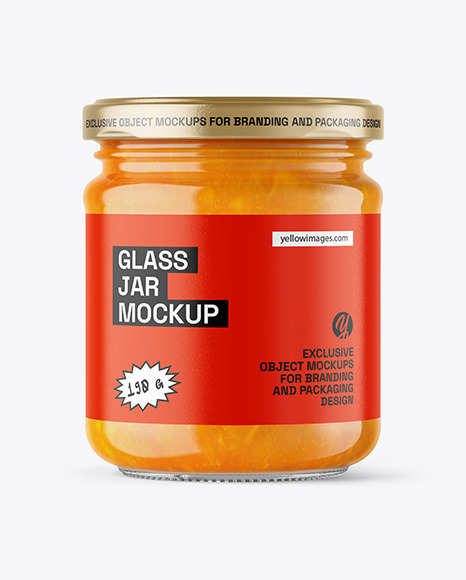 Clear Glass Jar with Mango Jam Mockup