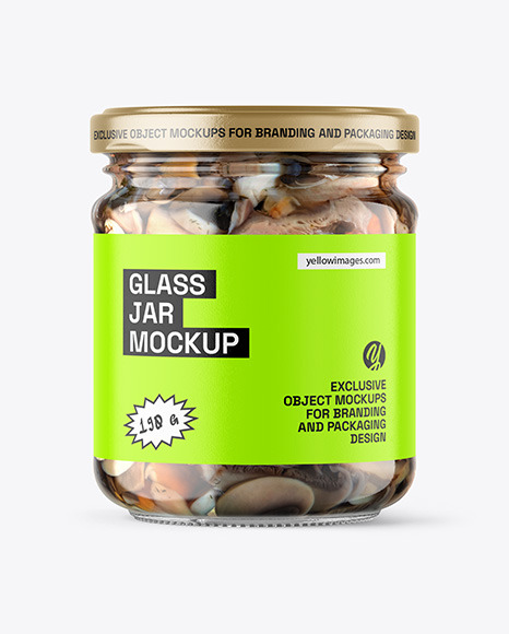 Clear Glass Jar with Mushrooms Mockup