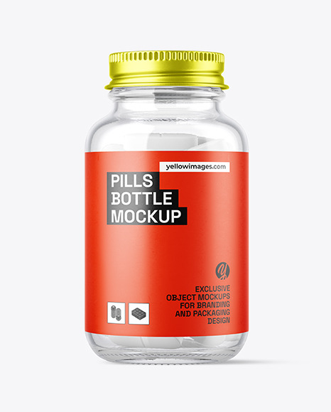 Clear Glass Pills Bottle Mockup