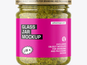 Clear Glass Jar with Pesto Sauce Mockup