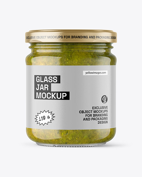 Clear Glass Jar with Spicy Herbs Sauce Mockup