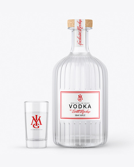 Vodka Bottle With Shot Mockup