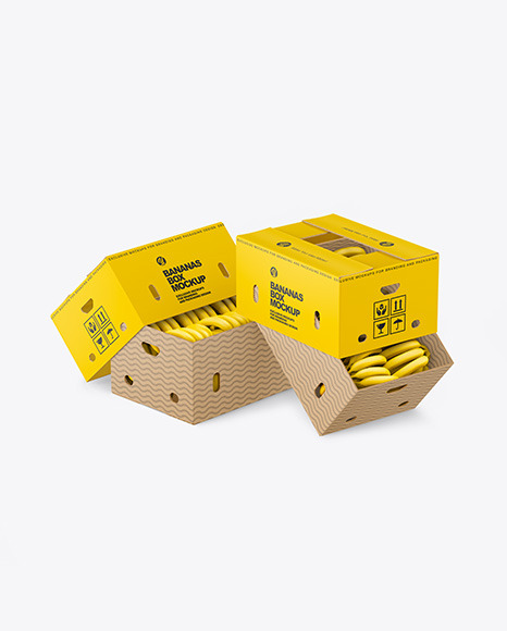 Two Paper Boxes with Bananas Mockup