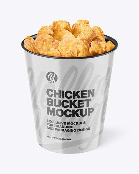 Glossy Cardboard Bucket With Chicken Mockup