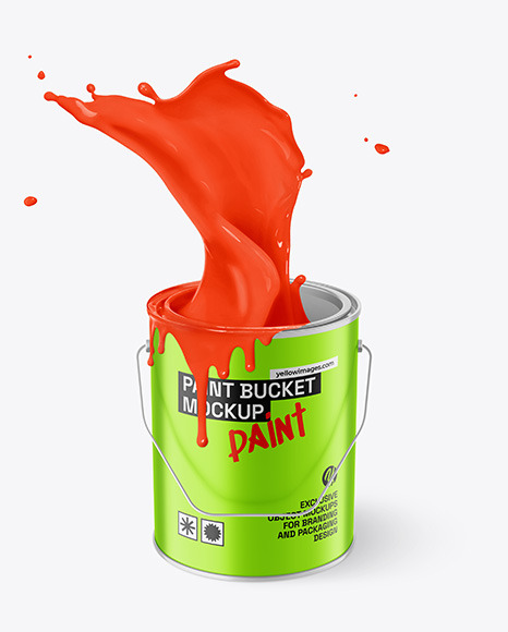 Matte Metallic Paint Bucket W/ Splash Mockup