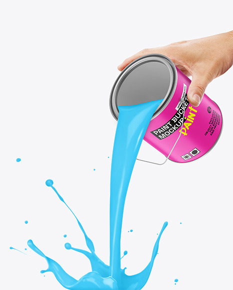 Matte Paint Bucket in a Hand W/ Splash Mockup