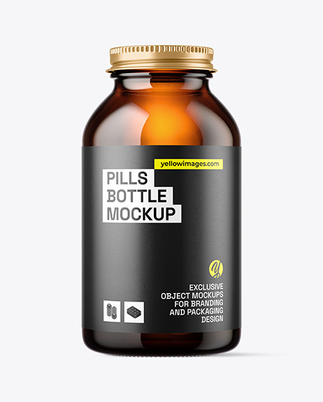 Empty Amber Glass Pills Bottle Mockup