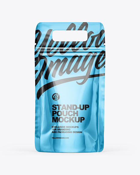 Glossy Metallic Stand-Up Pouch w/ Handle Mockup