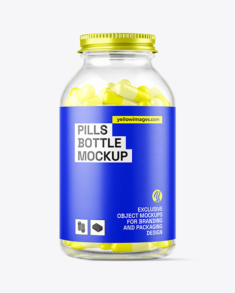 Clear Glass Pills Bottle Mockup