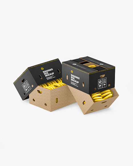 Two Corrugated Boxes with Bananas Mockup