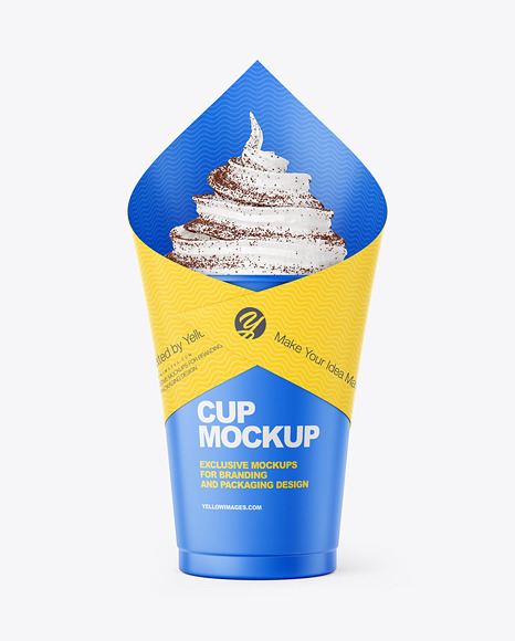 Matte Plastic Cup w/ Ice Cream Filling in Paper Wrapping Mockup