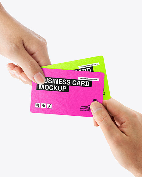 Textured Business Cards in Hands Mockup