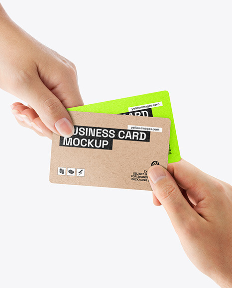 Kraft Business Cards in Hands Mockup
