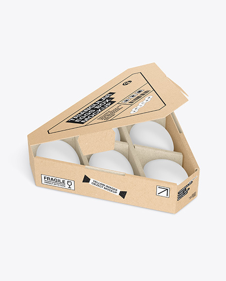 Opened Kraft Triangular Box w/ Eggs Mockup